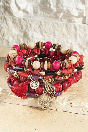Open image in slideshow, Red Cayenne Multi Strand Layer Bracelet
