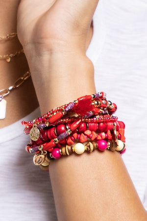 Red Cayenne Multi Strand Layer Bracelet