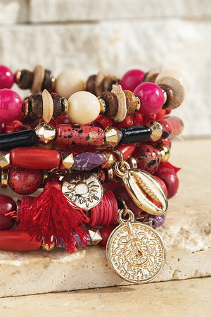 Red Cayenne Multi Strand Layer Bracelet