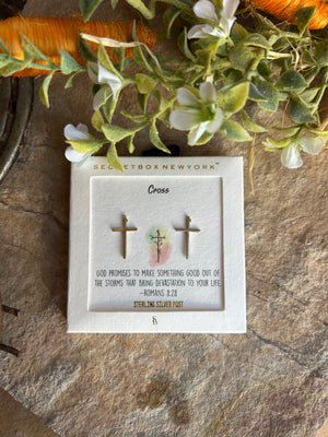 Cross Inspirational Gold Tone Stud  Earrings