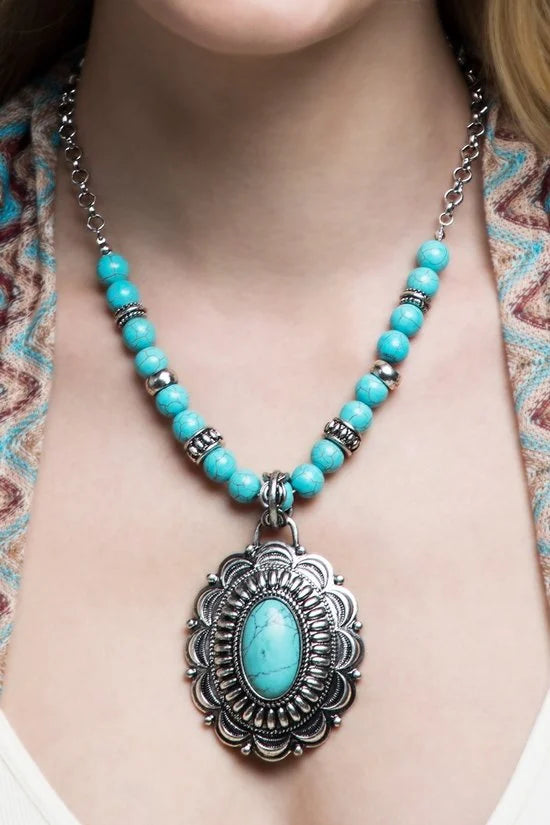 Western Bohemian Turquoise Blue Necklace Set