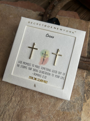Cross Inspirational Gold Tone Stud  Earrings