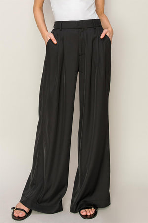 Open image in slideshow, Black Palazzo Satin Pants
