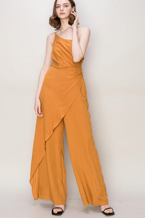 Caramel One Shoulder Sarong Design Jumpsuit