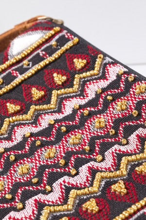 Handmade Beaded Western Bohemian Burgundy Clutch