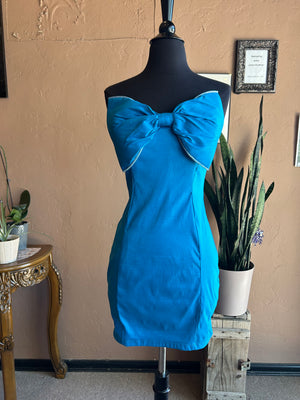 Blue Satin Mini Dress