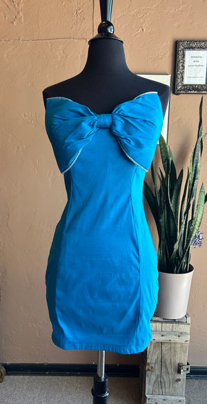 Blue Satin Mini Dress