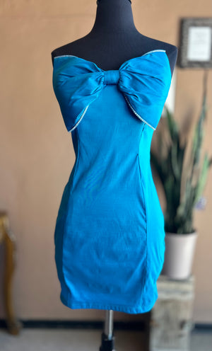 Blue Satin Mini Dress