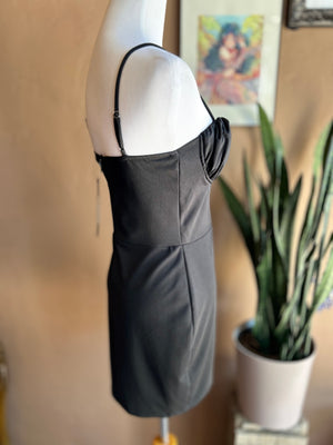 Black Spaghetti Strap Bustier Cocktail  Mini Dress