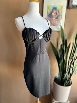 Black Spaghetti Strap Bustier Cocktail  Mini Dress