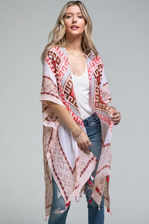 Open image in slideshow, Western Bohemian Pink Print Kimono
