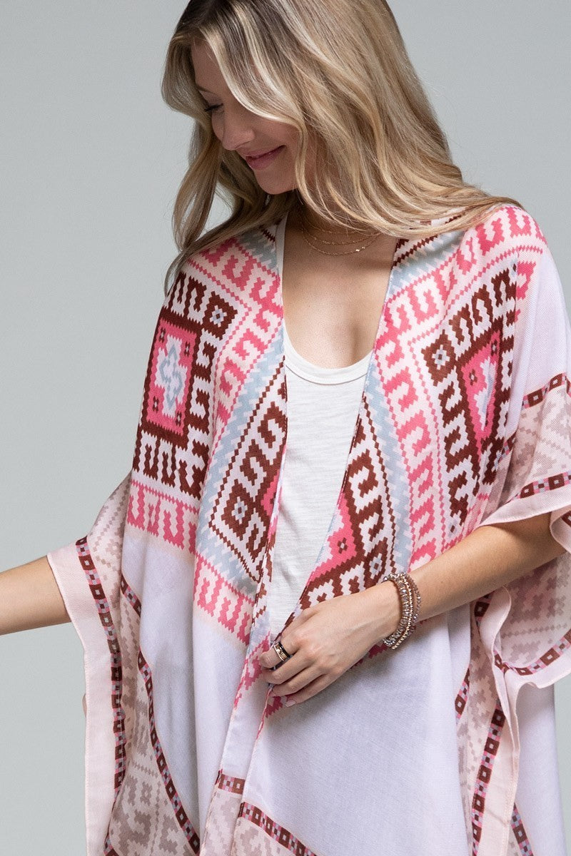 Western Bohemian Pink Print Kimono