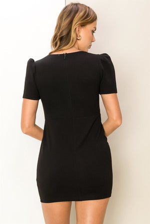 Black Short Sleeve Cocktail Mini Dress