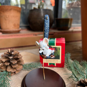Decorative mouse figurine on a fudge dipped spoon Christmas-theme, vintage collectible