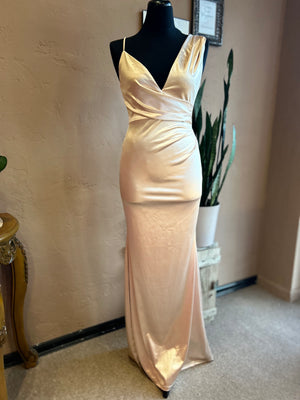 Champagne Satin Prom Long Evening Dress