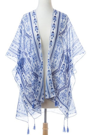 Open image in slideshow, Western Aztec Print Blue Poncho
