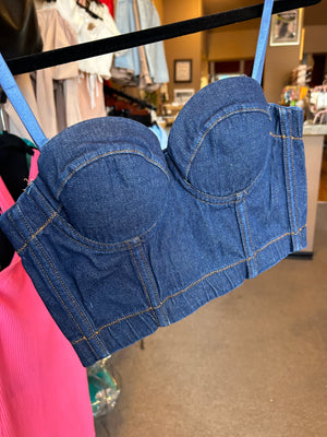 Denim Crop Bustier Top