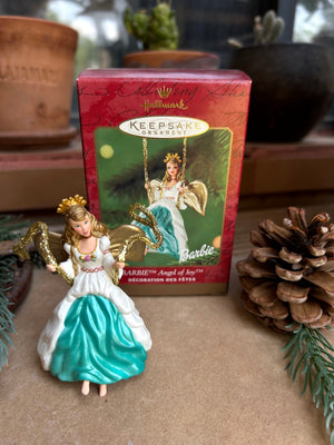 Barbie angel keepsake ornament in beautiful billowing gown and gold wings