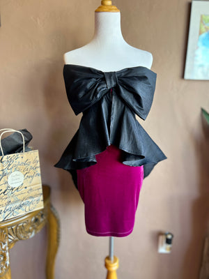 Satin Black and Velvet Bow Cocktail Mini Dress