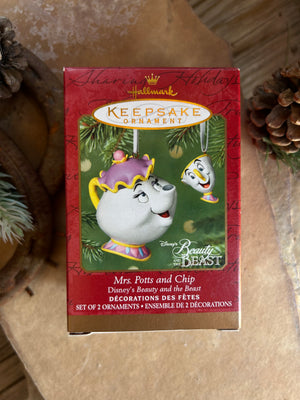 Hallmark Disney Mrs. Potts and Chip Keepsake Ornament Set New in Box