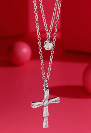 Silver cubic zirconia cross necklace with a chain 