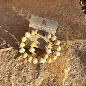 Natural Wood Bead Hoop Statement Earrings