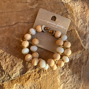 Natural Wood Bead Hoop Statement Earrings
