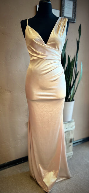 Champagne Satin Prom Long Evening Dress