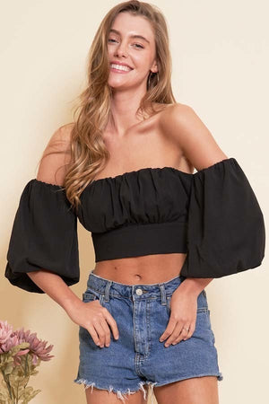 Open image in slideshow, Off the Shoulder Back Tie Crop Top
