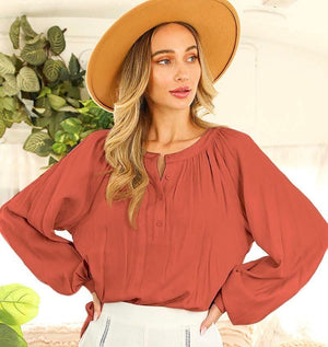 Open image in slideshow, Sienna Relax Fit Long Puff Sleeve Solid Top
