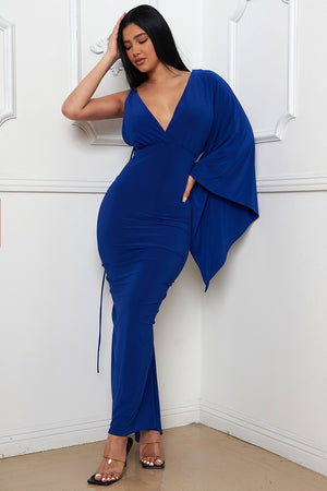 Open image in slideshow, Royal Blue One Sleeve Special Occasion Maxi Dress
