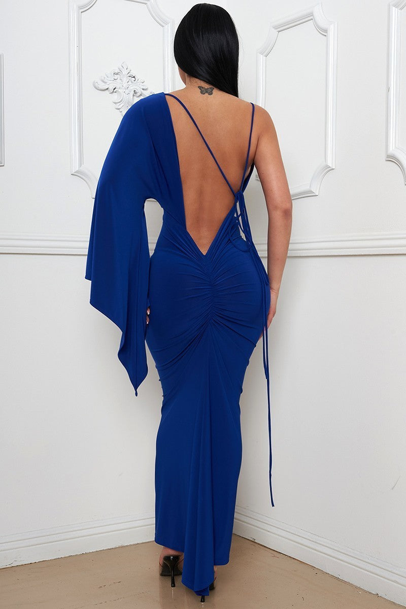 Royal Blue One Sleeve Special Occasion Maxi Dress