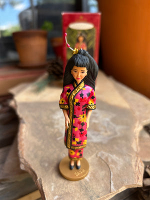 Hallmark Doll Series Chinese Barbie in her traditional and cultural red dress and black beautiful hair, ornament new in box