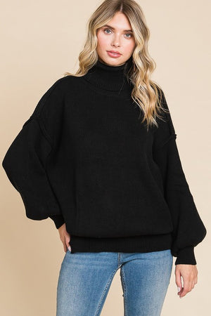 Open image in slideshow, Black Oversized Turtleneck Sweater no
