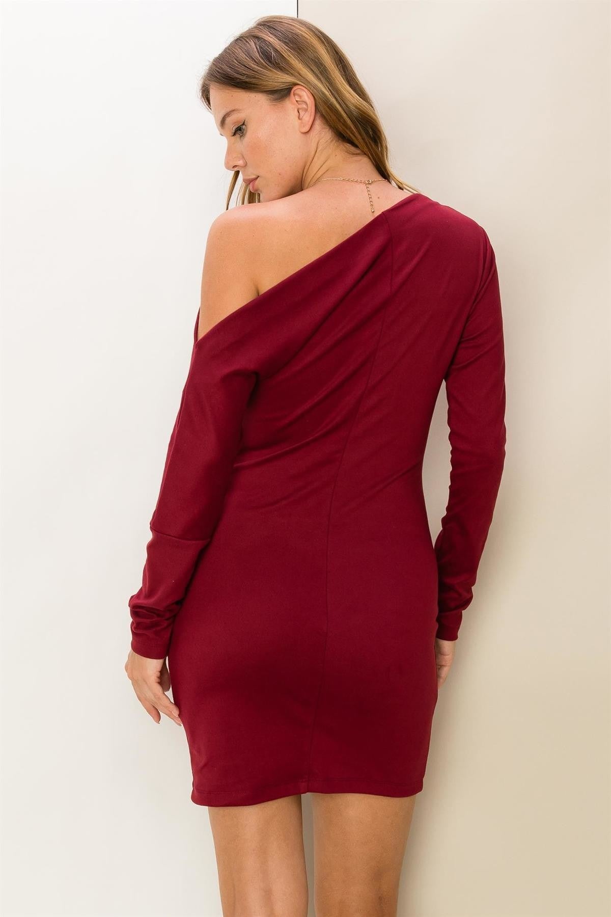 Wine Off the Shoulder Sweater Faux Suede Mini Dress