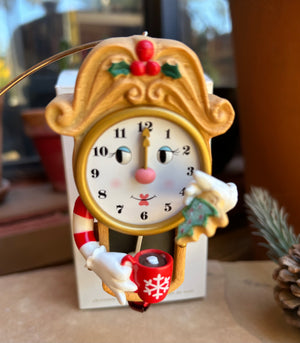 Hallmark keepsake ornament from 2007Decorative clock with a face, holding a mug new in box