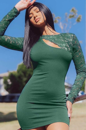 Open image in slideshow, Hunter Green Lace Mini Dress
