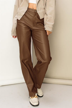 Open image in slideshow, Chocolate Brown Vegan Leather Pants
