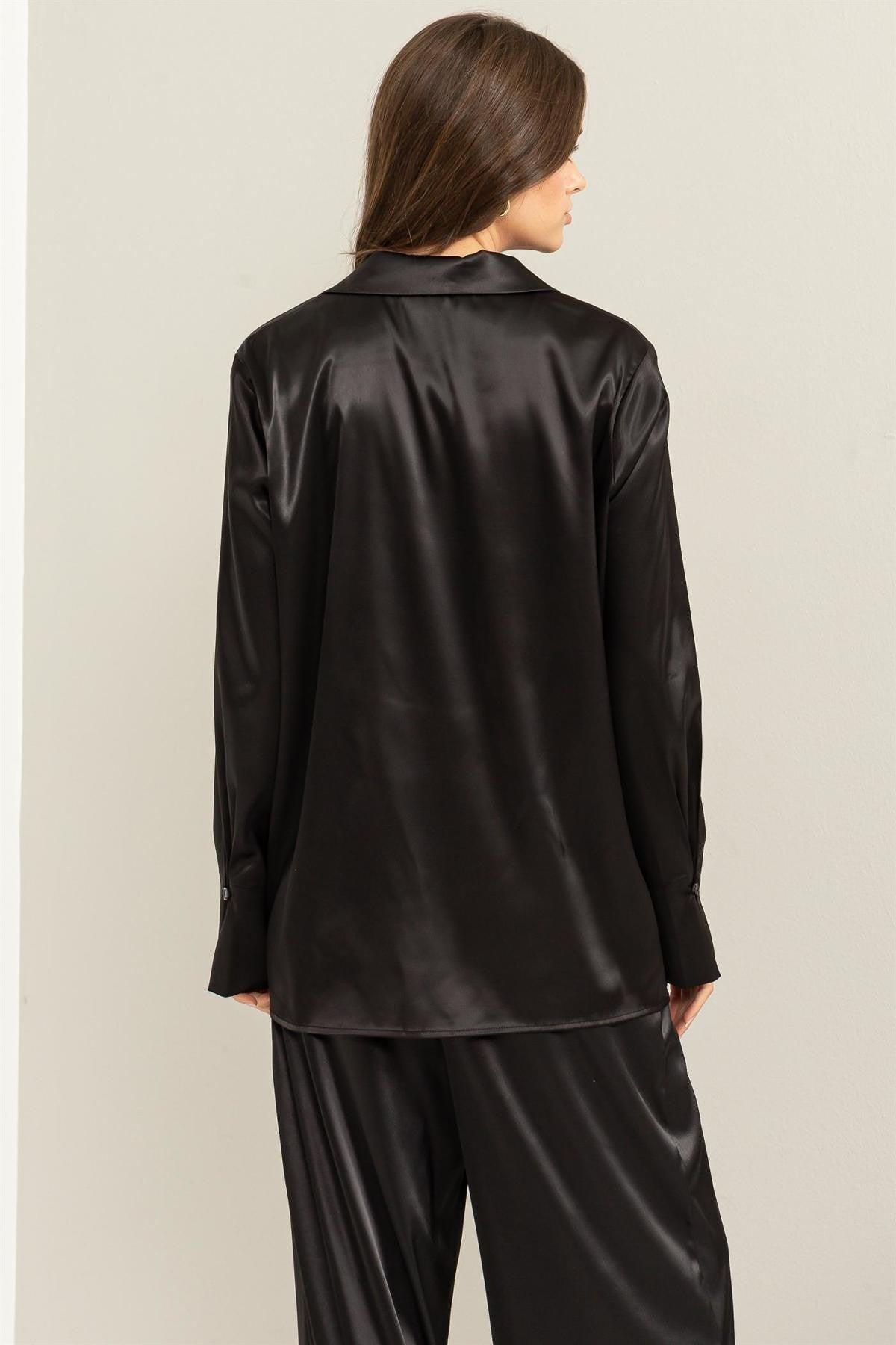 Black Satin Long Design Blazer