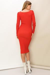 Red Mid Length Sweater Dress