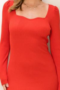 Red Mid Length Sweater Dress