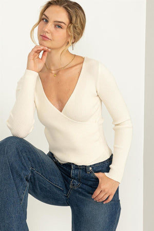 Open image in slideshow, Cream Faux Wrap Sweater
