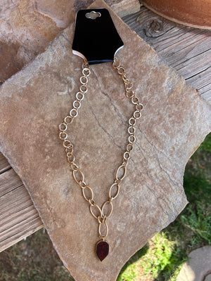 Goldtone Wine Natural Stone Necklace