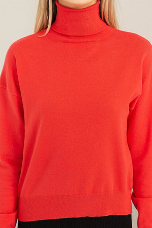 Red Turtleneck Long Sleeve Sweater