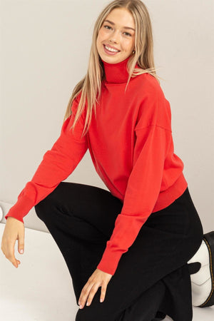 Red Turtleneck Long Sleeve Sweater