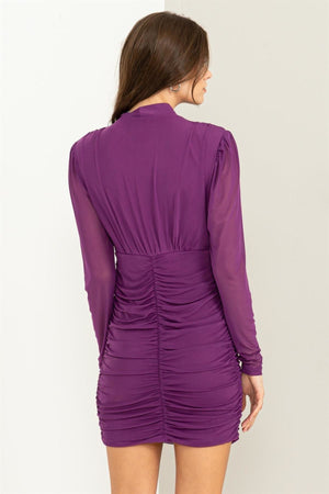 Purple Sheer Long Sleeve Mini Dress