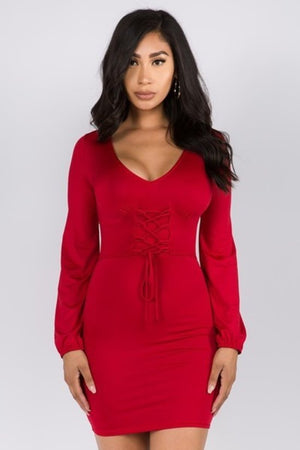 Open image in slideshow, Red Tie Front Long Sleeve Mini Dress
