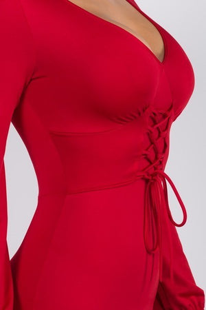 Red Tie Front Long Sleeve Mini Dress