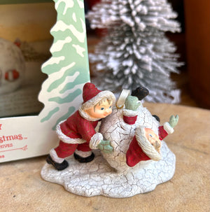Hallmark nostalgic Christmas-themed ornament  with two children playing in the snow ornament gift idea 