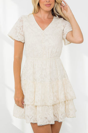 Open image in slideshow, Floral Lace Fit and Flare Mini Dress Off White
